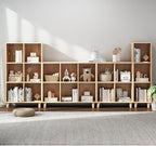 IOTXY Open Cube Low Bookcase - 3-Tier Freestanding Storage Display Cabinet Organizer with Legs for Home Office, 11-Cubes Open Shelf Short Bookshelf, Oak