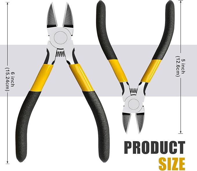 Lasnten Wire Cutters Precision Cutting Pliers Side Diagonal Cutters Small Wire Clippers with Nonslip Handle DIY Jewelry Making Crafting Model Kits(8 Pcs 6 Inch,7 Pcs 5 Inch,Yellow Black)