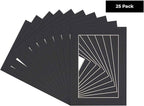 5x7 Mat for 8.5x11 Frame - Precut Mat Board Acid-Free Black 5x7 Photo Matte Made to Fit a 8.5x11 Picture Frame, Premium Matboard for Family Photos, Show Kits, Art, Picture Framing, Pack of 25 Mats