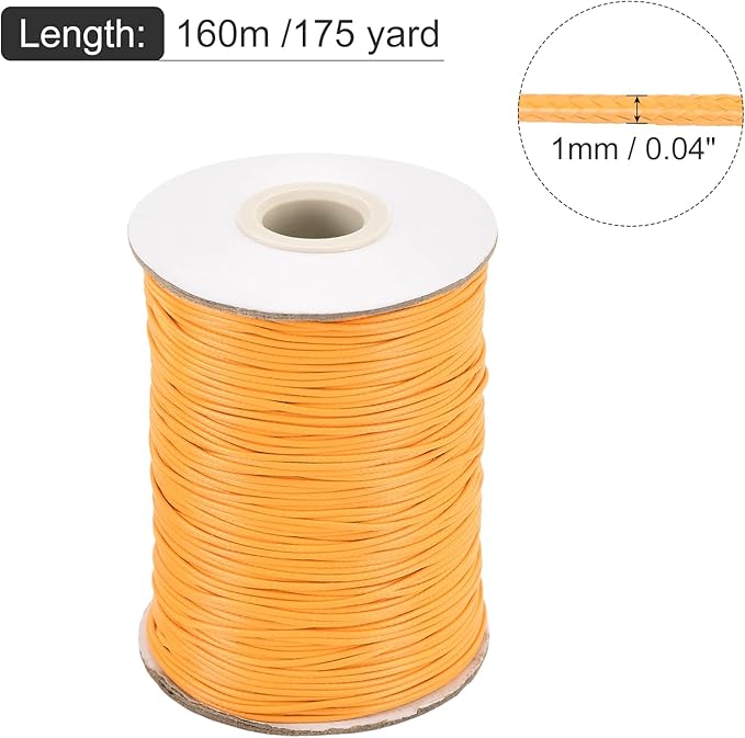 MECCANIXITY Waxed Cord 1mm Waxed Polyester Cord 175 Yard Wax String for Bracelet Making,Necklaces, Beading,Jewelry Making and DIY Crafts(Yellow)