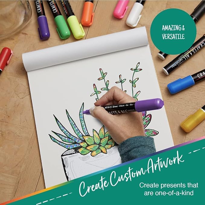 Crafts 4 All Liquid Chalk Markers For Blackboard Signs, Bistro Menu, Car Window Glass - Dry Erase, Washable - 13 Colored Chalk Pens w/Reversible Tips & Tweezers - Bonus White Chalkboard Marker!