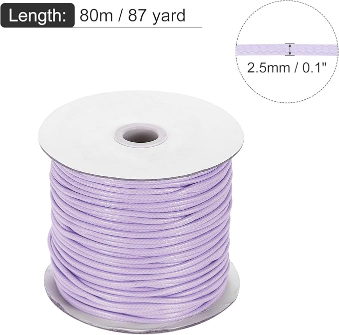 MECCANIXITY Waxed Cord 2.5mm Waxed Polyester Cord 87 Yard Wax String for Bracelet Making, Necklaces, Beading, Jewelry Making and DIY Crafts(Light Purple)