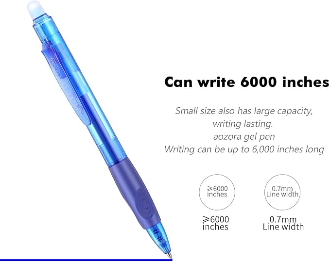 Aozora Erasable Pens Click Fine Point 0.7 mm Retractable Erasable Gel Pens for Completing Sudoku and Crossword Puzzles 12 Pack (Blue)