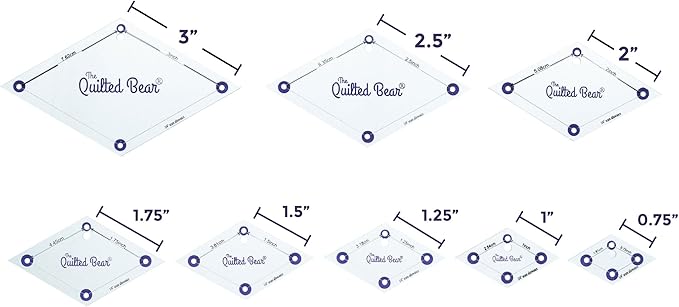 The Quilted Bear Diamond Quilting Templates – 8 Clear Non-Slip Acrylic Quilt Templates for Precise Fabric Cutting & Stress-Free Machine Quilting - Ideal for Quilt & Sewing Supplies (¾–3")
