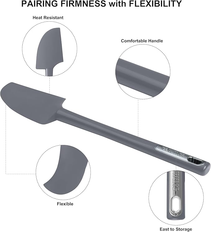 Premium Silicone Spatula Set, Flexible Heat Resistant Non-slip Handle Baking Cooking Rubber Spatulas, Grey