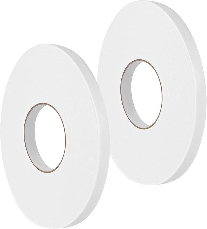 Double Sided Foam Tape 0.5In x 52.5FT 2 Pack, Mounting Tape Heavy Duty, Strong Adhesive Weatherproof Seal Strips for DIY Craft Picture Poster, Car & Gap Filling Mountings, Home Office Decor (White)