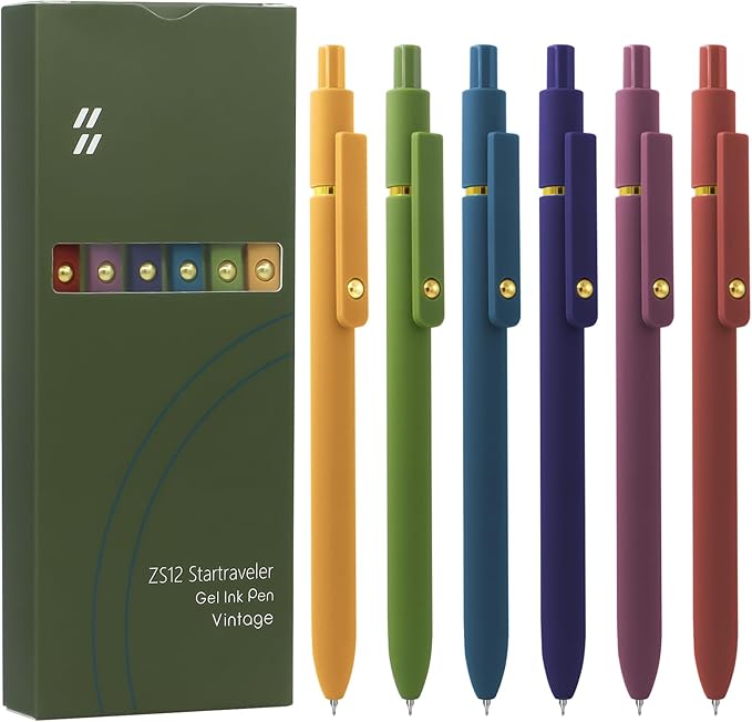 6 Pcs Gel Pens 0.5mm Quick Dry Black Ink Pens Fine Point Smooth Writing Pens, Cute Office and School Supplies Gifts for Women Teacher Students (6 Pcs Vintage Gold)