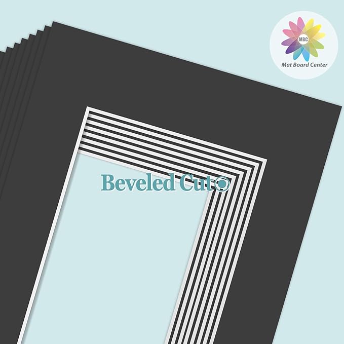 MBC MAT BOARD CENTER, 10 Pack 8.5X11 for 6X8 Black Picture Mats Frame Mattes, Bevel Cut, Acid Free, 4-Ply Thickness