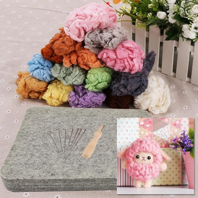 Wool Needle Felting Pad,10x8x1 inch Needled Felt Mat Block Thick and Firm Base for Precision Felting Projects Including Pair of Leather Finger Guards (10in*8in)