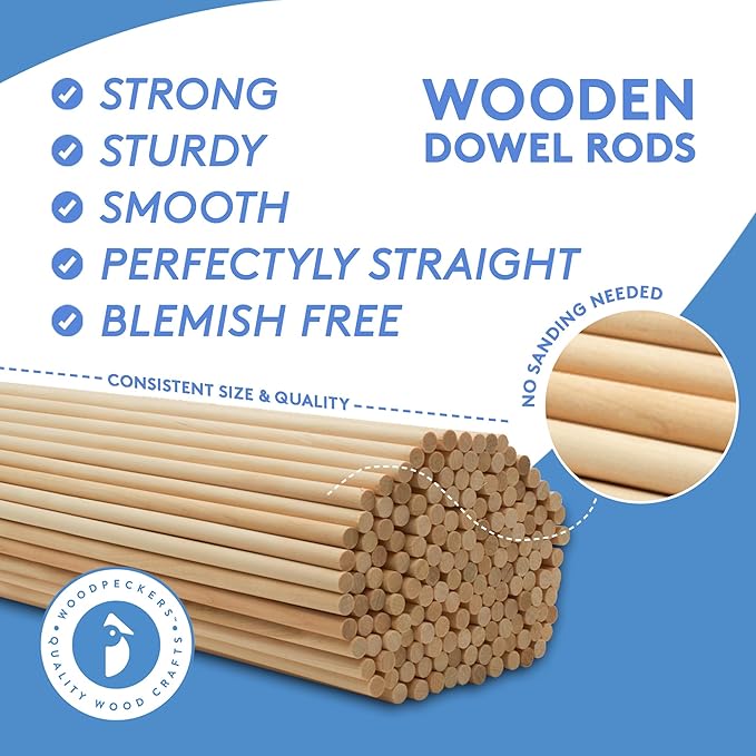 Dowel Rods Wood Sticks Wooden Dowel Rods - 2 x 36 Inch Unfinished Hardwood Sticks - for Crafts and DIYers - 5 Pieces by Woodpeckers
