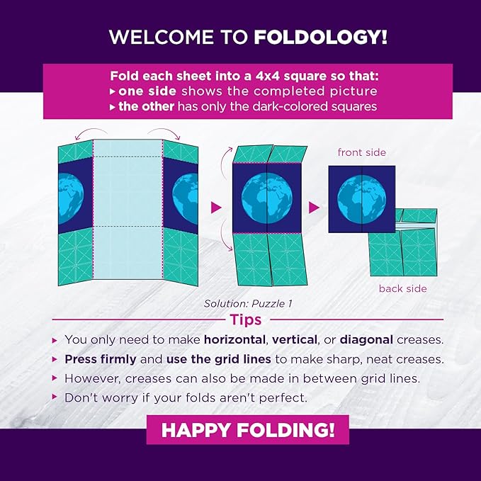 FOLDOLOGY - The Origami Puzzle Game! Brain Teasers for Tweens, Teens & Adults | Travel Game, Hands-On STEM Toy, Stocking Stuffer, Gift for Ages 10+ | Fold the Paper, Complete the Picture | 100 Puzzles