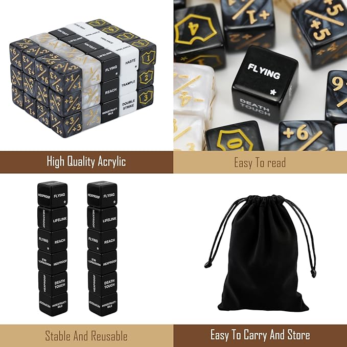 62PCS MTG Dice Counters Bulk Ability Keywords MTG Tokens Shield Life Counter Dice Set for Magic Card Accessories, Compatible with TCG Card Game Accessories CCG Creature Stats