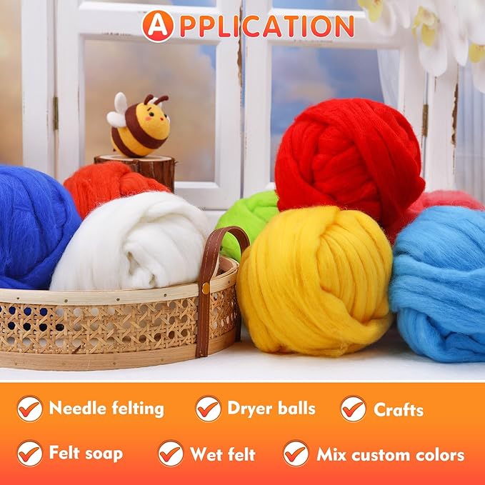 3.53oz Wool Roving Yarn, Wool Felting Supplies, Pure Wool, Chunky Yarn, Spinning Wool Roving for Needle Felting Wet Felting DIY Hand Spinning (Brown)