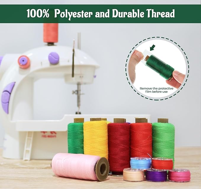 ilauke 50Pcs Thread for Sewing, 400 Yards Sewing Thread kit, Prewound Bobbins Hand & Machine, Sewing Machine Thread Assortment for Brother Singer Janome Juki Serger Machine, 25 Colors