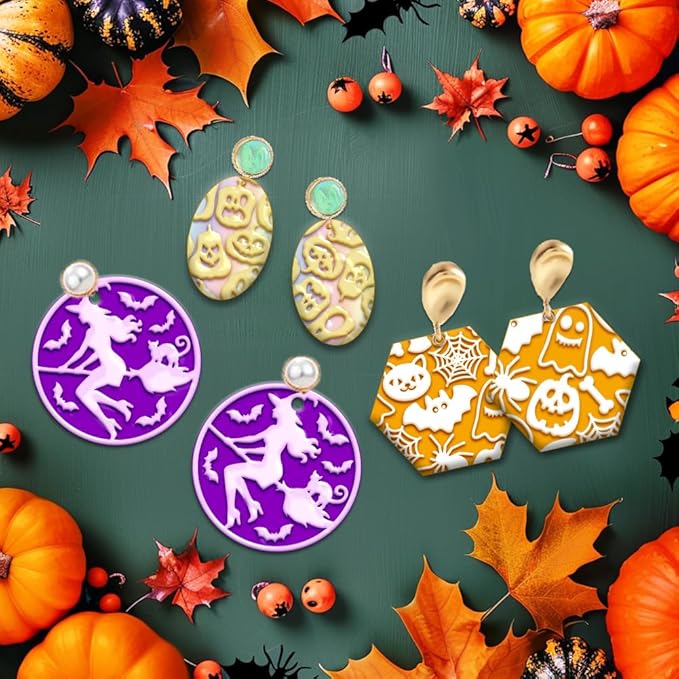 4PCS Halloween Polymer Clay Texture Sheets Set for Using with Clay Cutters, Pumpkins Clay Texture Mats, Jewelry Making DIY Halloween Craft Tools