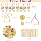 MORWLAT 358 PCS Gold DIY Keychain Making Kit Cute Bag Charm Kit 110 Charms 28 Keychain Clips with Key Ring Swivel Snap Hook Lobster Claw Clasps 200 Jump Ring Jewelry Plier DIY Set Women Craft (110)