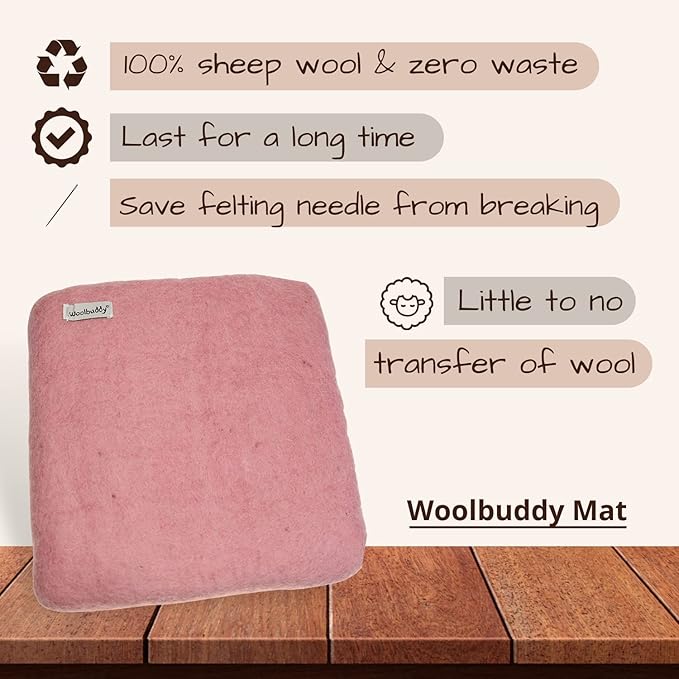 Woolbuddy Needle Felting Pad – Pink Wool Mat 10x10x1.5 – Foam Alternative Base for 3D, Wet, & Dry Felting Crafts