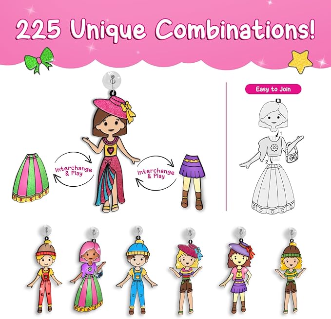 SmartCraft Window Art Fashion Kit with 225 Unique Combinations for Girls 5 to 10 Years Old | Glass Painting Kit | Birthday Gift for 5, 6, 7, 8, 9, 10 | Sun Catcher Art & Craft Activity Kit