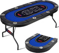 8 Player Poker Table Foldable, Texas Holdem Casino Table with Padded Rails & Cup Holders, Portable Folding Game Table for Home or Game Room, 71 Inch