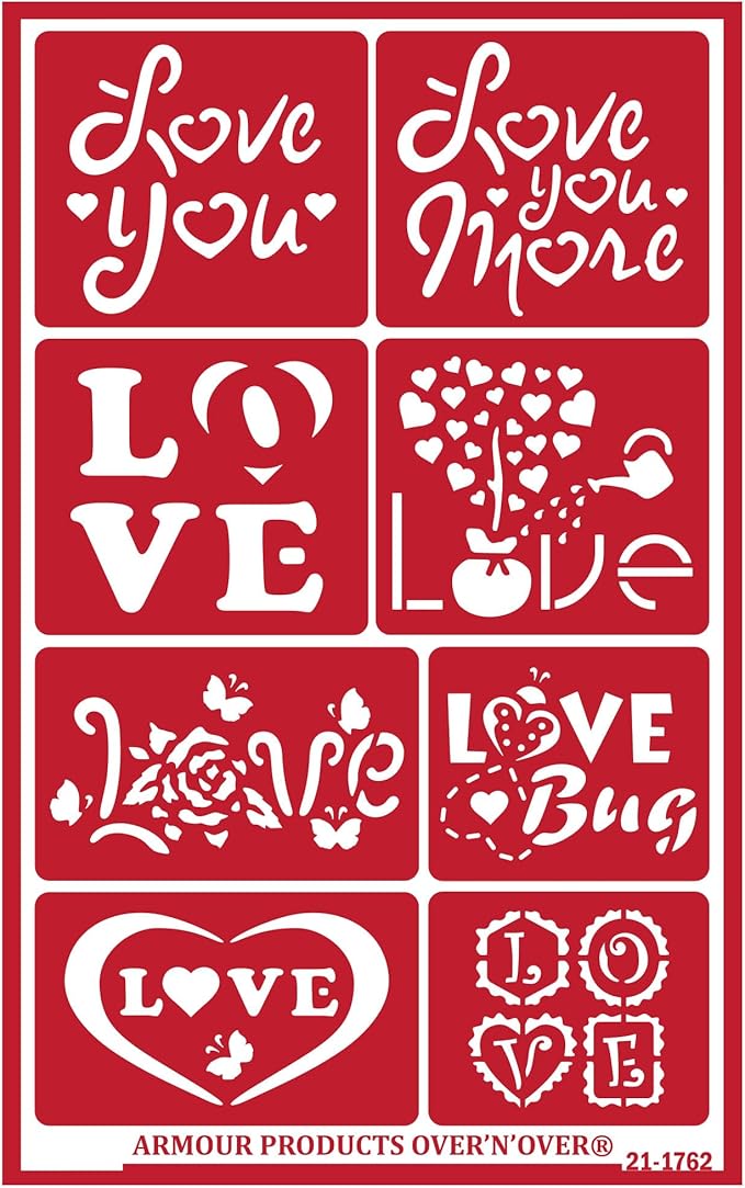 Over'N'Over Reusable Glass Etching Stencils – Durable Self-Stick Designs for Glass, Mirrors, and Ceramics with Armour Etch Cream – 5” x 8” Stencil Sheet - Love U More