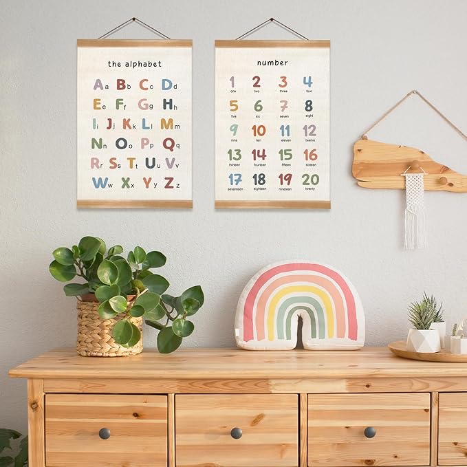 ZTGDA Alphabet Numbers Poster Set of 2, Alphabet Numbers Wall Art, ABC Banner Poster, Banner Wall Hanging Decor for Toddler Room Playroom Nursery Wall Classroom Decor (12x16inch ABC&123)
