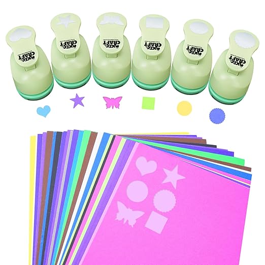 UCEC Hole Punch 1 Inch Craft Hole Punch Shapes, 36 Pieces Hole Puncher for Crafts Set with Craft Paper Cardstock, Mix Shape Designs Hole Puncher for Kids for Crafting Scrapbooking