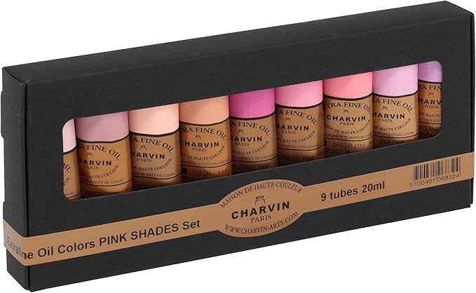 Charvin Extra Fine Professional Artist Oil Paint Set of 9 Shades of Pink - 20ml - Triple-Milled for Smoothness, Rich Texture, Poppy Oil-Based, Light-Fast, Handmade Oil Color Paints for Professionals