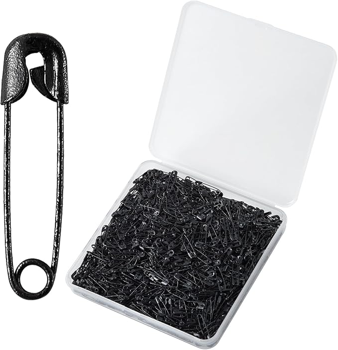 1000PCS Safety Pins, 0.75In/19mm Small Fastening Pins, Rust Resistant Nickel Plated Steel Set for Crafting, Sewing, Jewelry Making Fabric, Rimming Fastening Clip Button for Garment Hang Tag (Black)