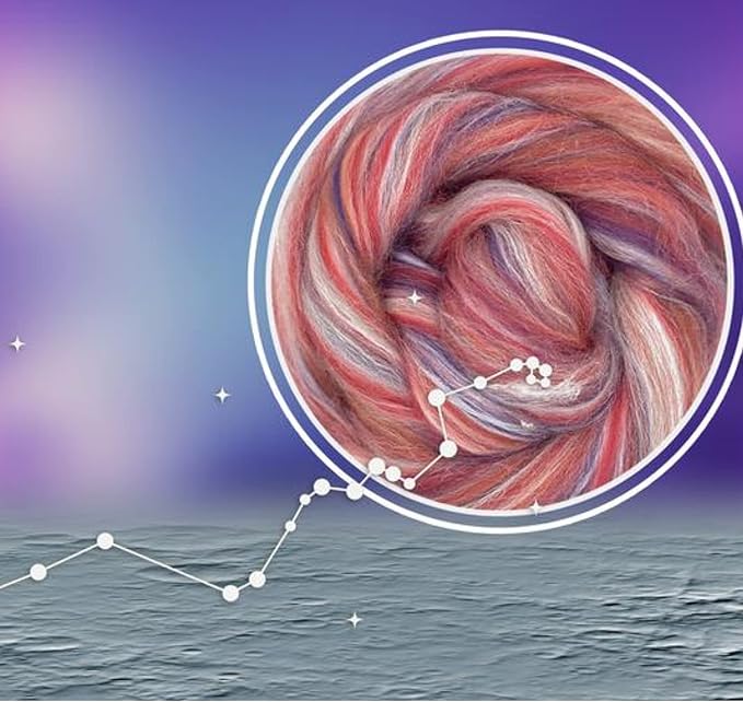 Revolution Fibers – Constellation Range Roving (8 Ounces) | Multicolored Tonal Blend of 70% Dyed Merino and 30% Tussah Silk Combed Top | Soft Fiber for Felting, Spinning, Knitting (Hydra Pink)