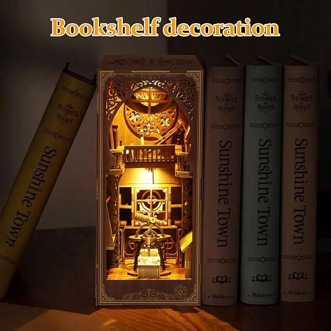 Book Nook Kit for Adult - THRIVINGIVAN DIY Miniature Model Build Dollhouse Kit 3D Wooden Puzzle with Sensor Led Light for Bookshelf Bookend Insert Decor Adults Teen Crafts