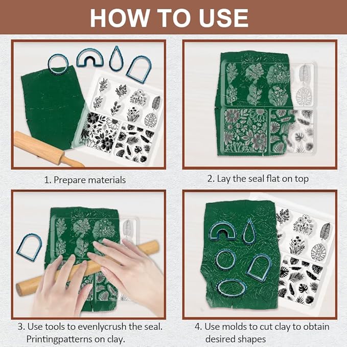 CHGCRAFT Polymer Clay Texture Sheets Leaves and Flowers Pattern Silicone Clay Texture Mat Botany Clear Silicone Molding Pattern Sheets for DIY Crafts Projects and Making Earrings Necklace Bracelet