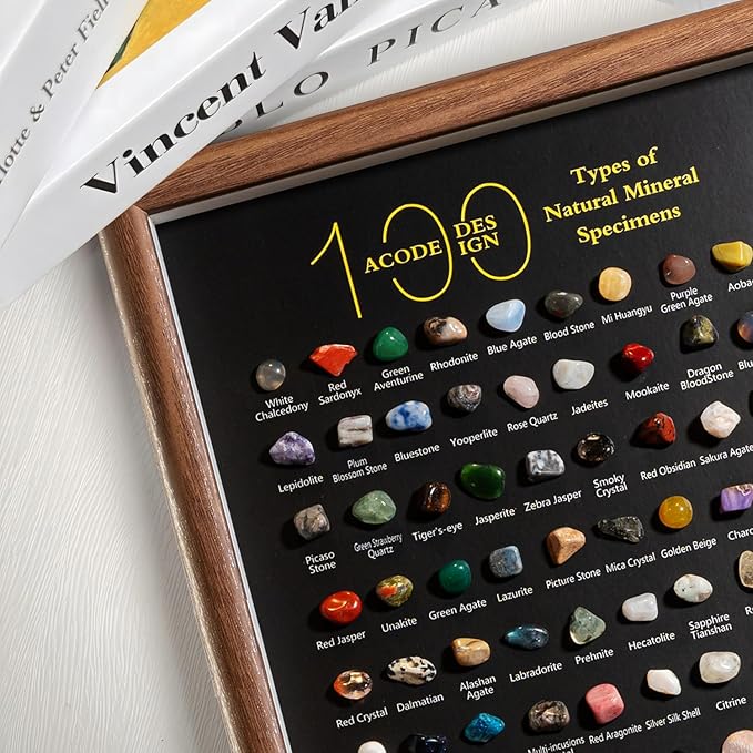 ACODE Natural Mineral Specimen Shadow Box, Geology Collection Case Decoration, Home Decor Wall Art Tabletop Display with Real Rocks Crystals, Gift for Birthday Christmas Housewarming Children's Day
