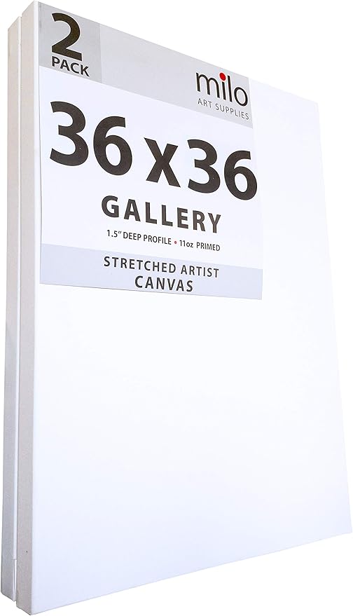 milo Stretched Artist Canvas | 36x36 inches | 2 Pack | 1.5” inch Thick Gallery Profile | 11 oz Primed Large Canvases for Painting, Ready to Paint Art Supplies for Acrylic, Oil