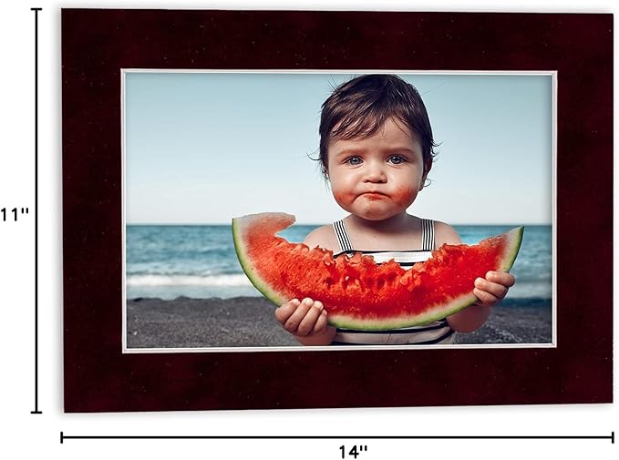 Pack of TEN 11x14 Mats Bevel Cut for 8.5x11 Photos - Acid Free Dark Red Suede Precut Matboards For Pictures, Photos, Framing - 4-ply Thickness