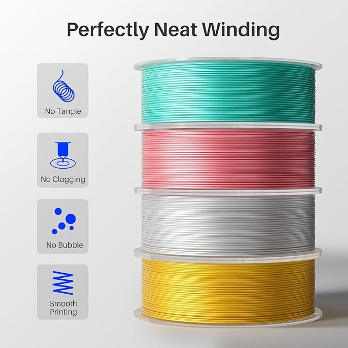 ELEGOO Silk PLA Filament Bundle 1.75mm, Dual and Triple Colors Shiny 3D Printer Filaments Dimensional Accuracy +/- 0.05mm, 4 Pack 250g Spool Multicolors