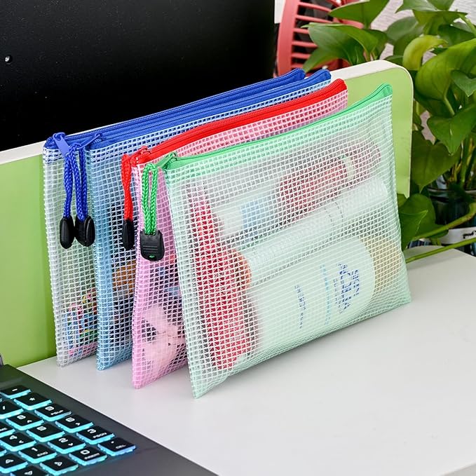 AUSTARK 20 Pcs Zipper File Bags, Plastic Mesh Pouch, Board Game Storage Bag, Waterproof Bags for Office School (B6 Size 7.6''x5.3'', Multicolored)