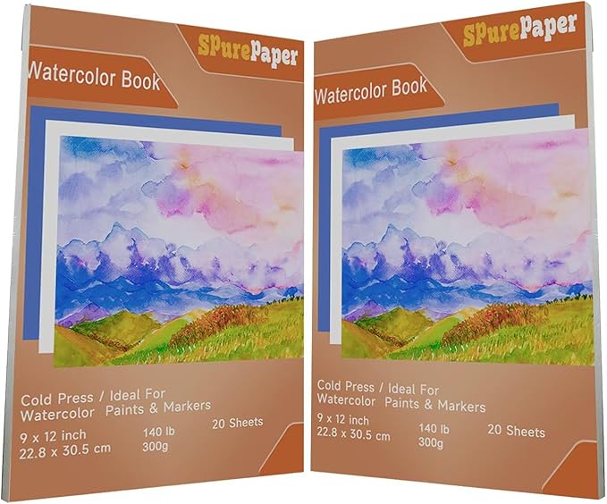Cotton Watercolor Paper Pad 9x12 Inch Water Color Paper 140lb/300gsm, Acid-Free Cold Press Textured 20 Sheets for Painting, Drawing, Mixed Media Art Supplies for Artists, Students, Beginners (1)