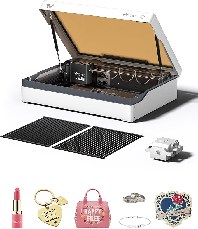 WECREAT Vista 2W Laser Engraver, 0.03 x 0.03mm Ultra Precision, with TopView Camera, Compact Diode Desktop Laser Engraving Machine for Metal Jewelry Leather Vinyl Silicone Paper Gift Making