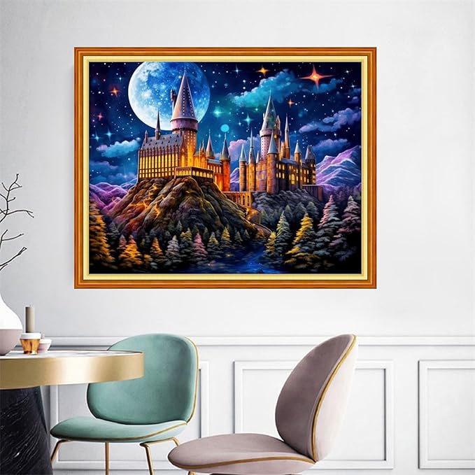 Joyhoor Cross Stitch Kits for Beginners Stamped Cross-Stitch Supplies Needlework preprint Embroidery Kits for Adults DIY Needlepoint Kits Embroidery Patterns 11CT-Colorful Castle 16x20 inchs