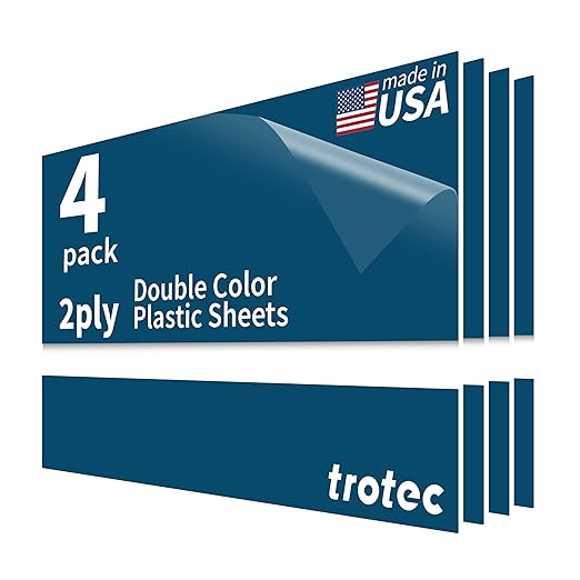 Trotec TroLase | 12"x20"x1/16", 4 Pcs | Blue/White | 2 Ply | Modified Acrylic | Laser Engraving Double Color Plastic Sheet | Engraving Blanks for Laser, Saw, Guillotine | Made in USA