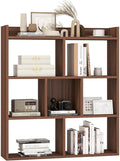 Giantex 7 Cube Bookshelf, Free-Standing Wooden Bookcase, 4 Tier Home Display Shelf, Horizontal Storage Unit w/Anti-Toppling Devices, Open-Back Display Rack for Study, Bedroom, Living Room, Walnut