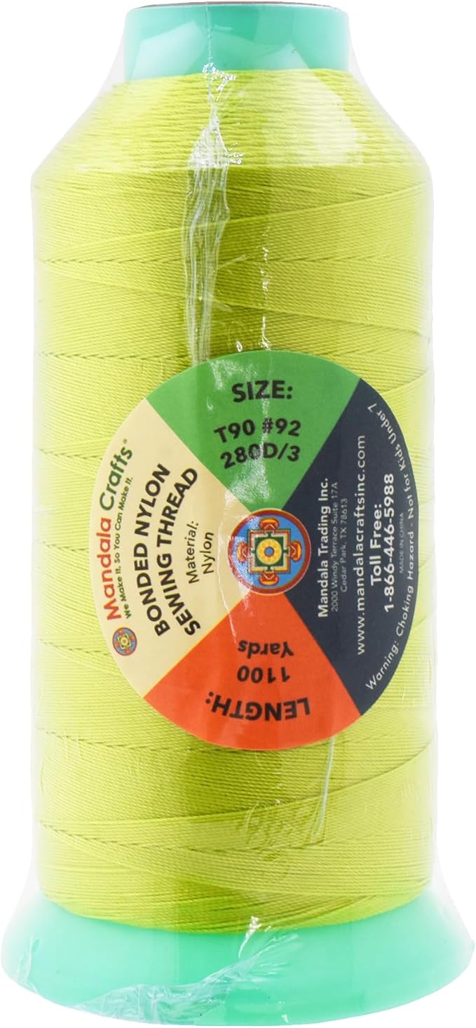 Mandala Crafts Bonded Nylon Thread - Lime Green Heavy Duty Sewing Threads - 1100 YDs Size 92 280D T90 Tex 90 for Leather, Jeans, Weaving, Outdoor, Marine, Upholstery