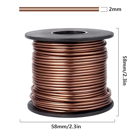 Aluminum Craft Wire, 95 Feet 2.0mm/ 14 Gauge Brown Bendable Soft Metal Aluminum Wire Roll Bulk for DIY Crafts Sculpting Jewelry Making