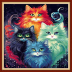 DMCVIVR Stamped Cross Stitch Kits for Adults Beginners Embroidery Kits 11CT Needlepoint Kits Cross Stitch Patterns Embroidery Patterns&Colorful Cat 18x18 inch