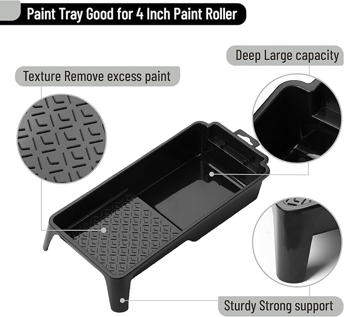Bates- 4 Inch Paint Tray Set, 22 pcs, 1x 4 Inch Paint Roller Tray, 20x Disposable Plastic Liners & 1x Roller Frame