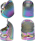 J.CARP 4Pcs Sewing Thimble, Metal Dazzle Color Sewing Thimble Finger Protector, Adjustable Finger Shield Ring Fingertip Thimble Sewing Quilting Craft, Accessories DIY Sewing Tools (2 Sizes, S/M)