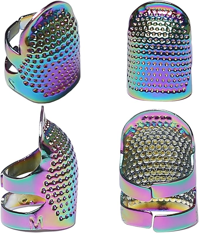 J.CARP 4Pcs Sewing Thimble, Metal Dazzle Color Sewing Thimble Finger Protector, Adjustable Finger Shield Ring Fingertip Thimble Sewing Quilting Craft, Accessories DIY Sewing Tools (2 Sizes, S/M)