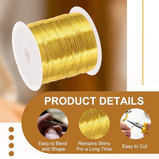 PATIKIL 26 Guage/ 0.4 mm 328 Feet Jewelry Craft Wire, Copper Beading Wire with Plier for Beading Jewelry Making Supplies Earrings Bracelets Accessories Sculptures Gardening, Gold