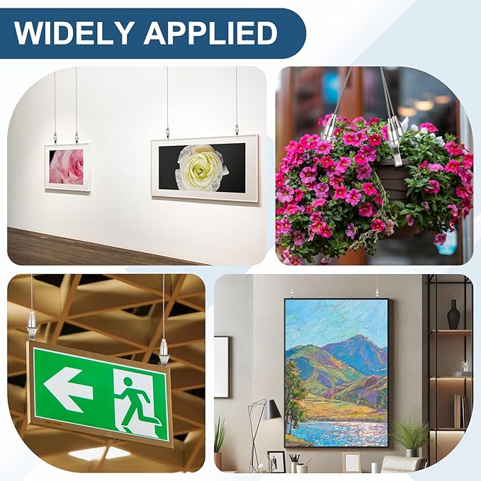 uxcell 2Pcs Picture Hanging Wire Kit, 2 m x 1.5 mm Heavy Duty Picture Hangers Adjustable Wire Rope with S-Hooks and Loop, Load 35kg/77.1 lbs for Hanging Mirrors Light Lamp Artwork