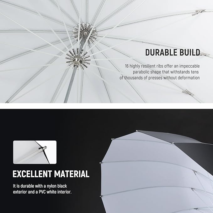 NEEWER 65"/165cm Parabolic Reflective Umbrella Photography with White Inner, Soft Lighting with Diffuser Cover, Bag, Quick Fold for Camera Photo Studio Video Light Shooting Monolight Flash, NS3U